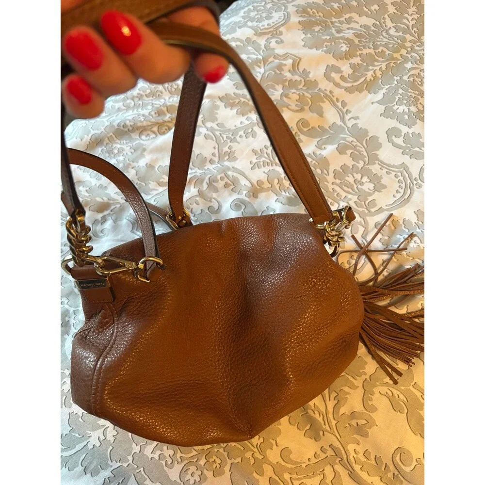 Brown Leather Michael Kors Bedford Tassel Crossbody Purse